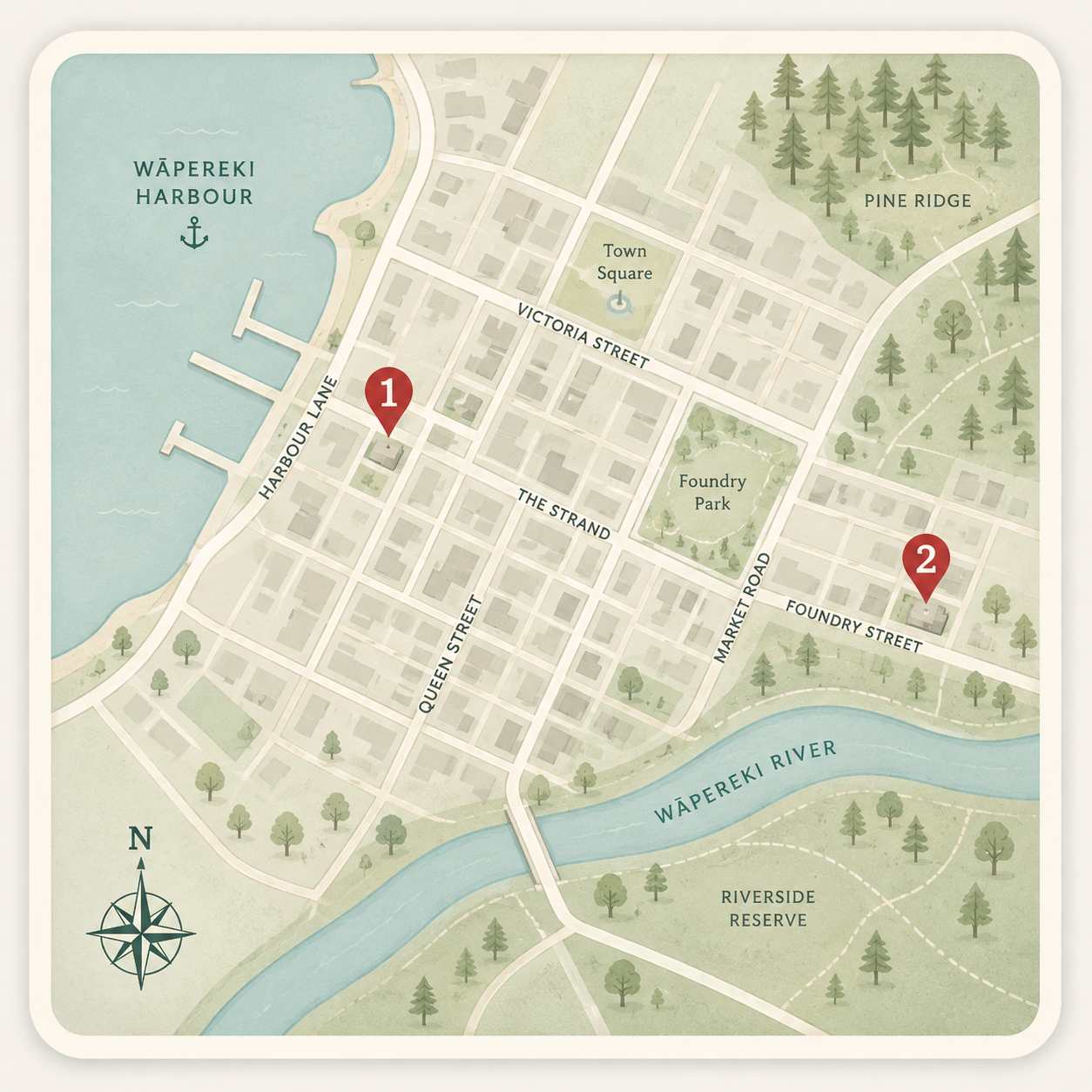 Map of Wāperiki showing the two Donut locations