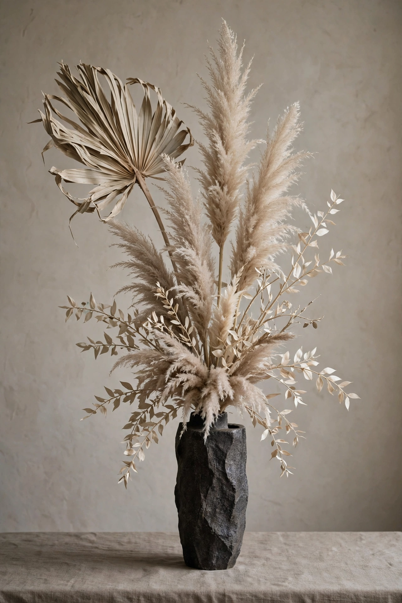Sculptural dried arrangement