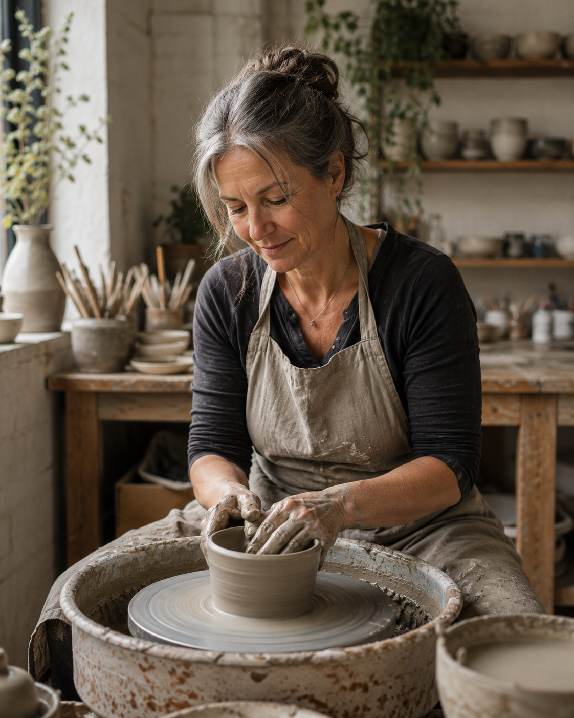 Portrait of the potter at work