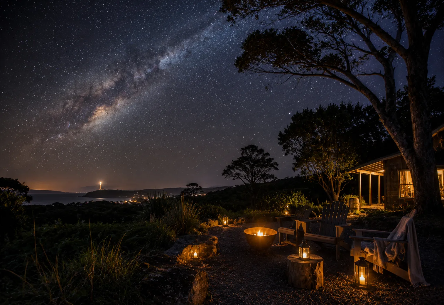 Night sky with stars above retreat